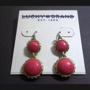 Lucky Brand Earrings Double Drop Dangle Gold Tone Semi Precious coral New